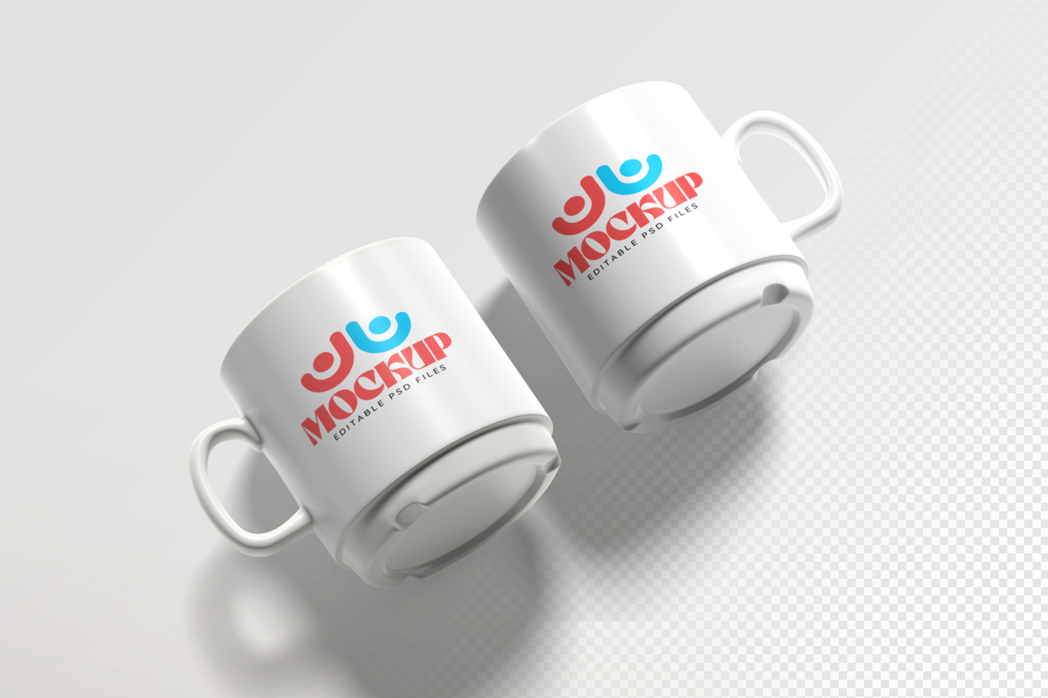 Two coffee mugs mockup on a white background psd