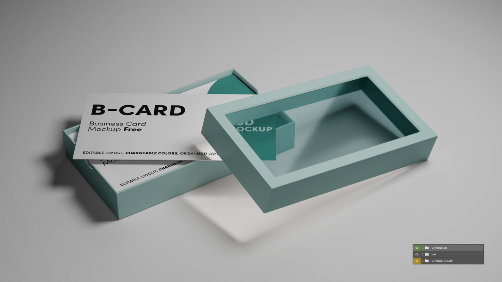 Business card mockup with box holder and glass psd