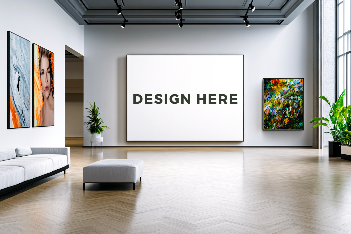 Canvas mockup in modern art gallery for branding and artwork placement psd