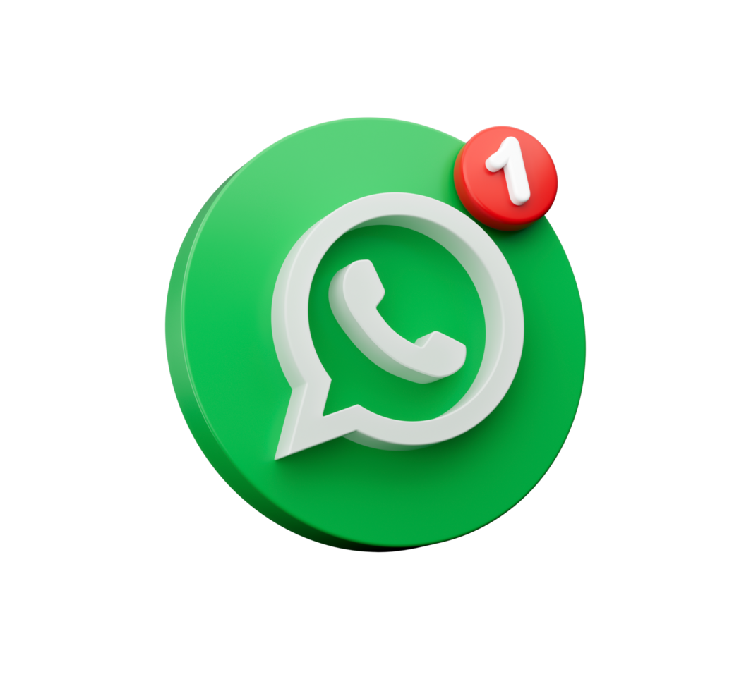 3d WhatsApp notification one new email message in the inbox concept 3d illustration png