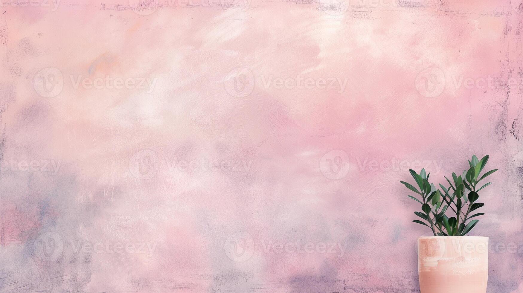Blurred Abstract Pink Background With Potted Plant in Pastel Gradient, Ideal for Spring-Themed Designs, Blogs, and Home Decor Concepts photo