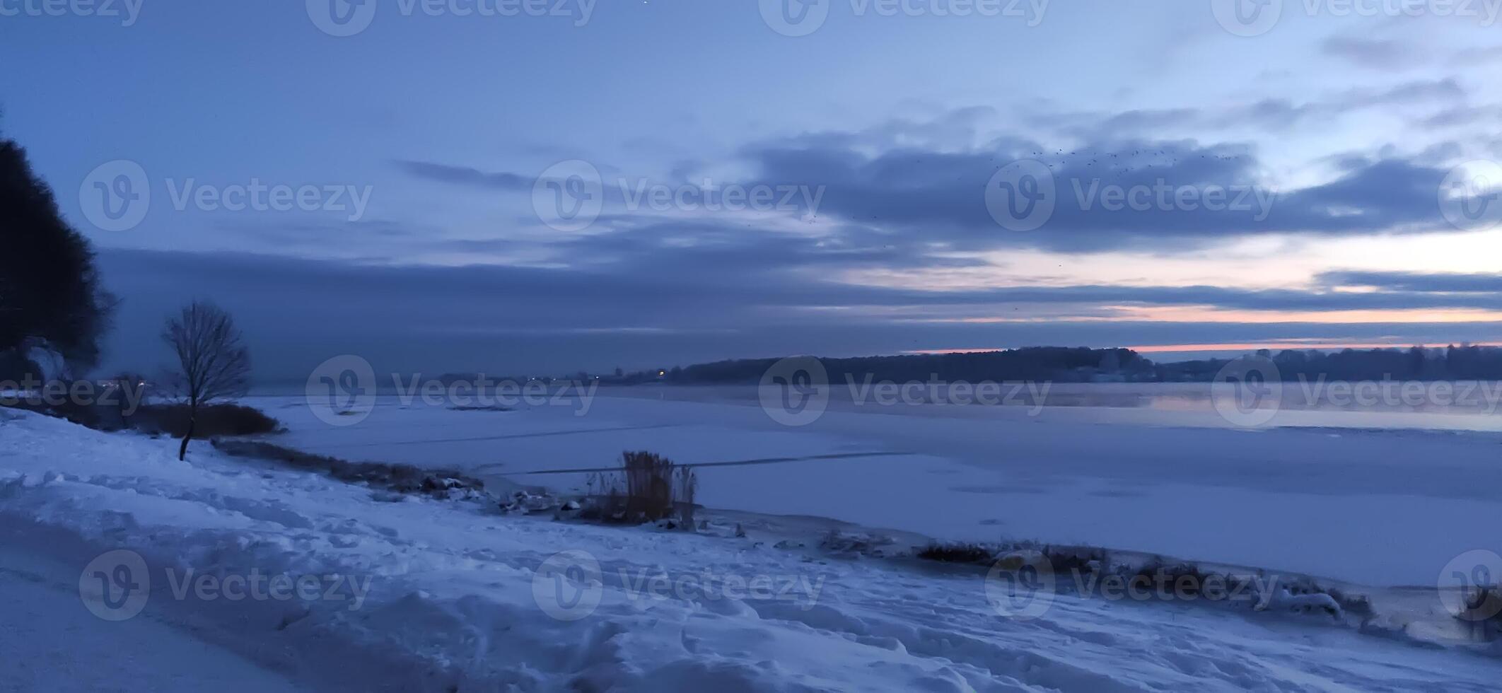 Scenic winter landscape. Sunset scenic view. photo