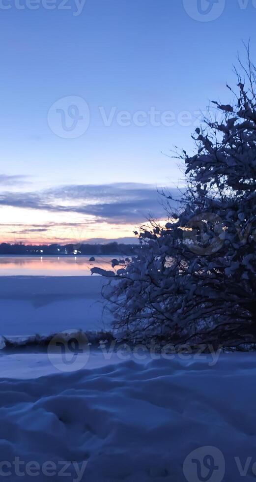 Scenic winter landscape. Sunset scenic view. photo