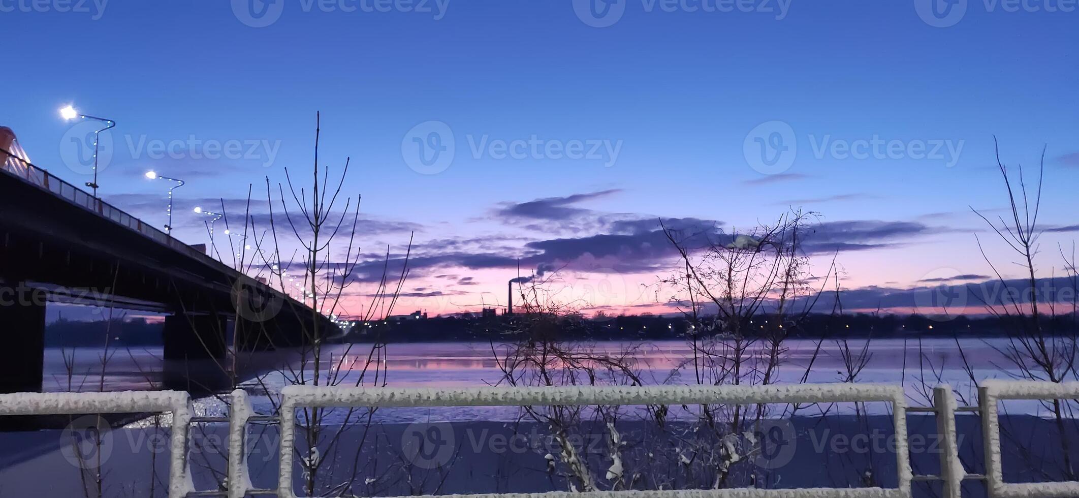 Scenic winter landscape. Sunset scenic view. photo