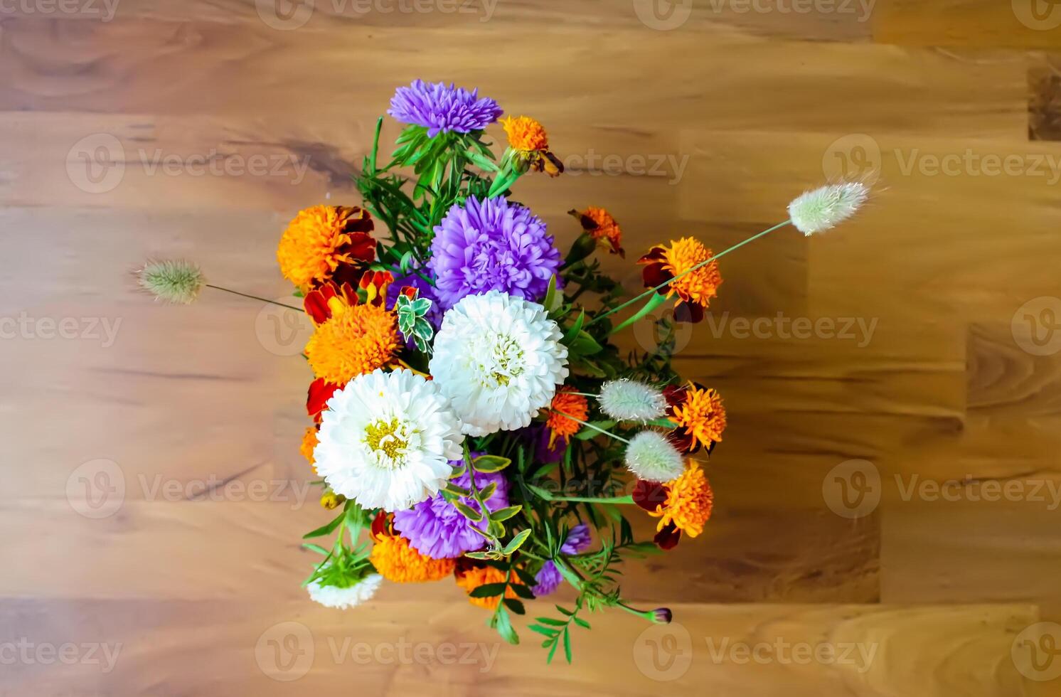 Colorful bouquet of mixed flowers close up. photo