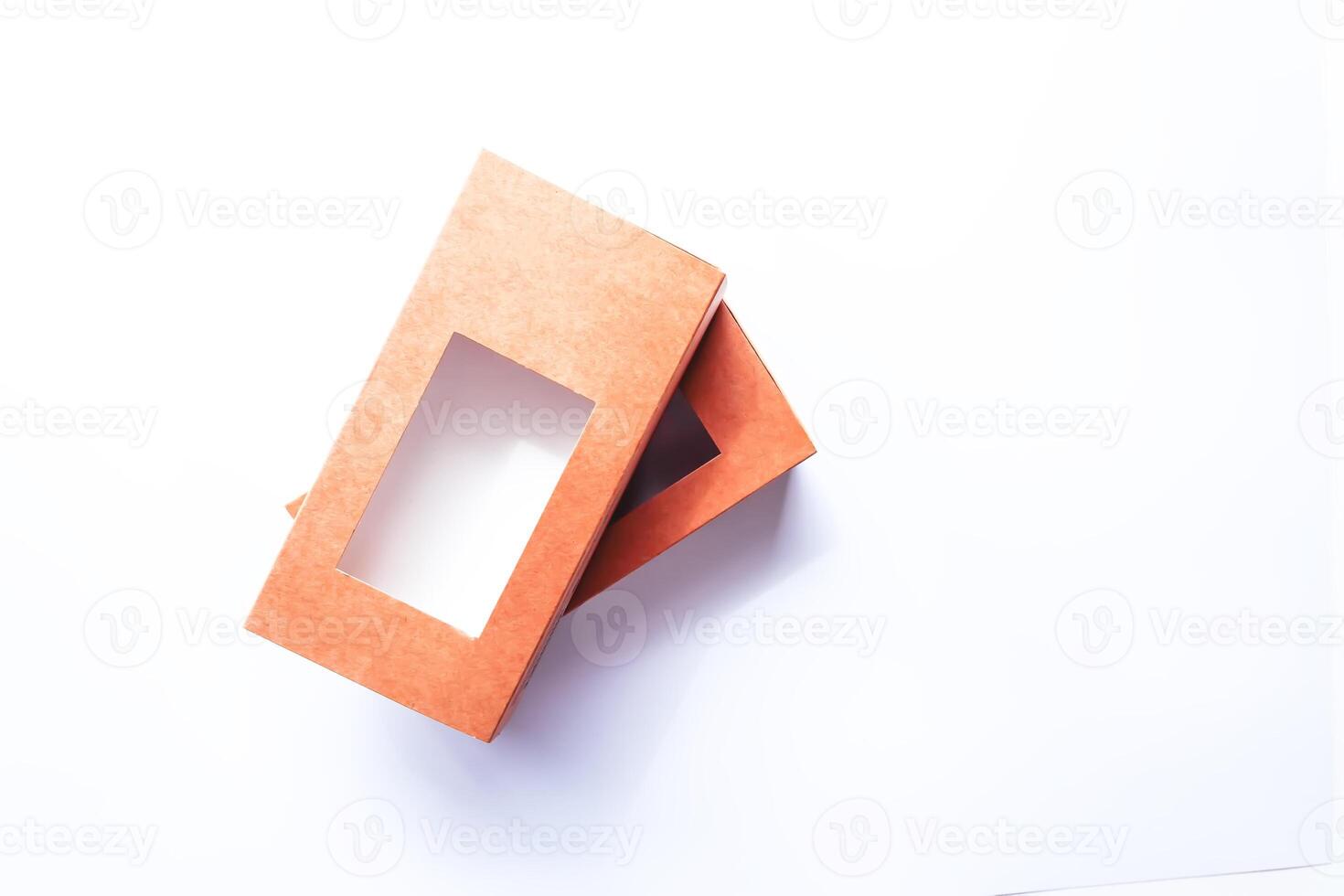 Empty cardboard boxes on white background. Eco-friendly packaging. photo
