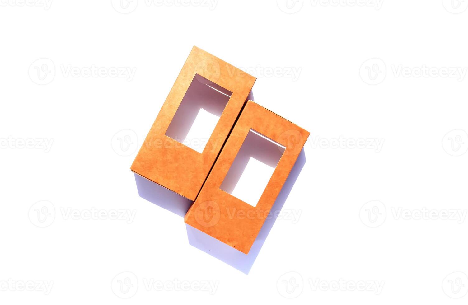 Empty cardboard boxes on white background. Eco-friendly packaging. photo