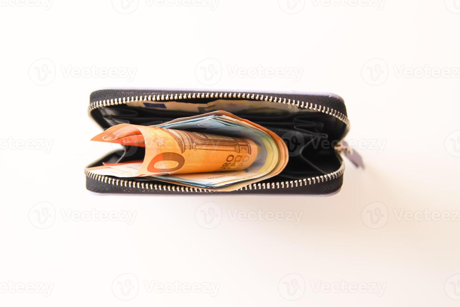 Euro money in the purple leather wallet. photo