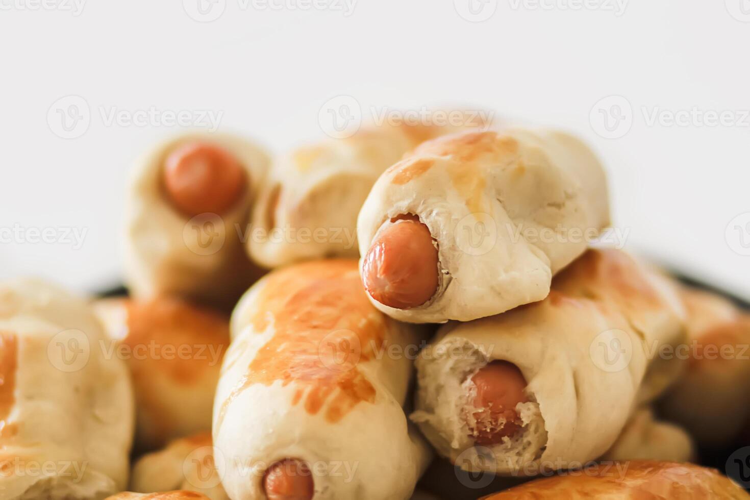 Wiener dough or piglets close up. Homemade food. photo