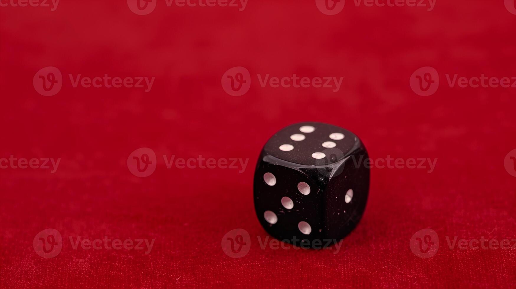 Close-Up of Black Dice on Red Background with White Dots, Minimalist Style, Gambling Concept, High Contrast, Game Night Vibes, Single Object Focused photo