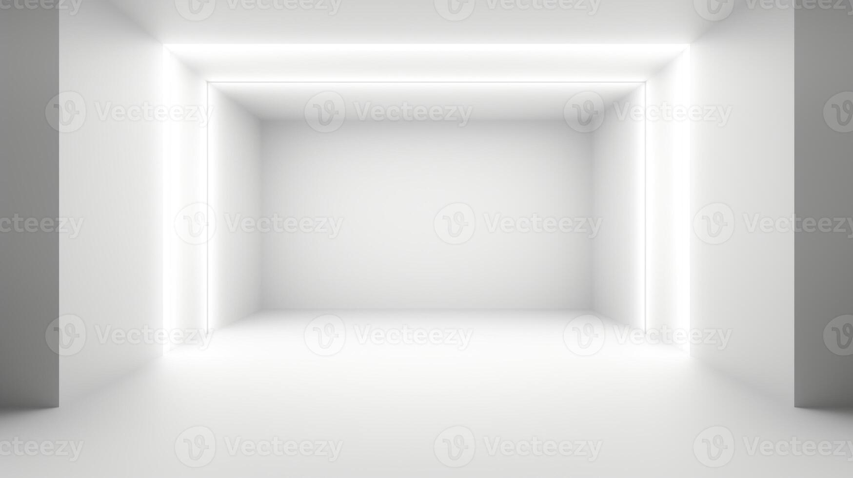 Minimalist Futuristic Empty Room with Illuminated Walls in Clean White Design Background for Modern Architectural Concepts and Product Display photo
