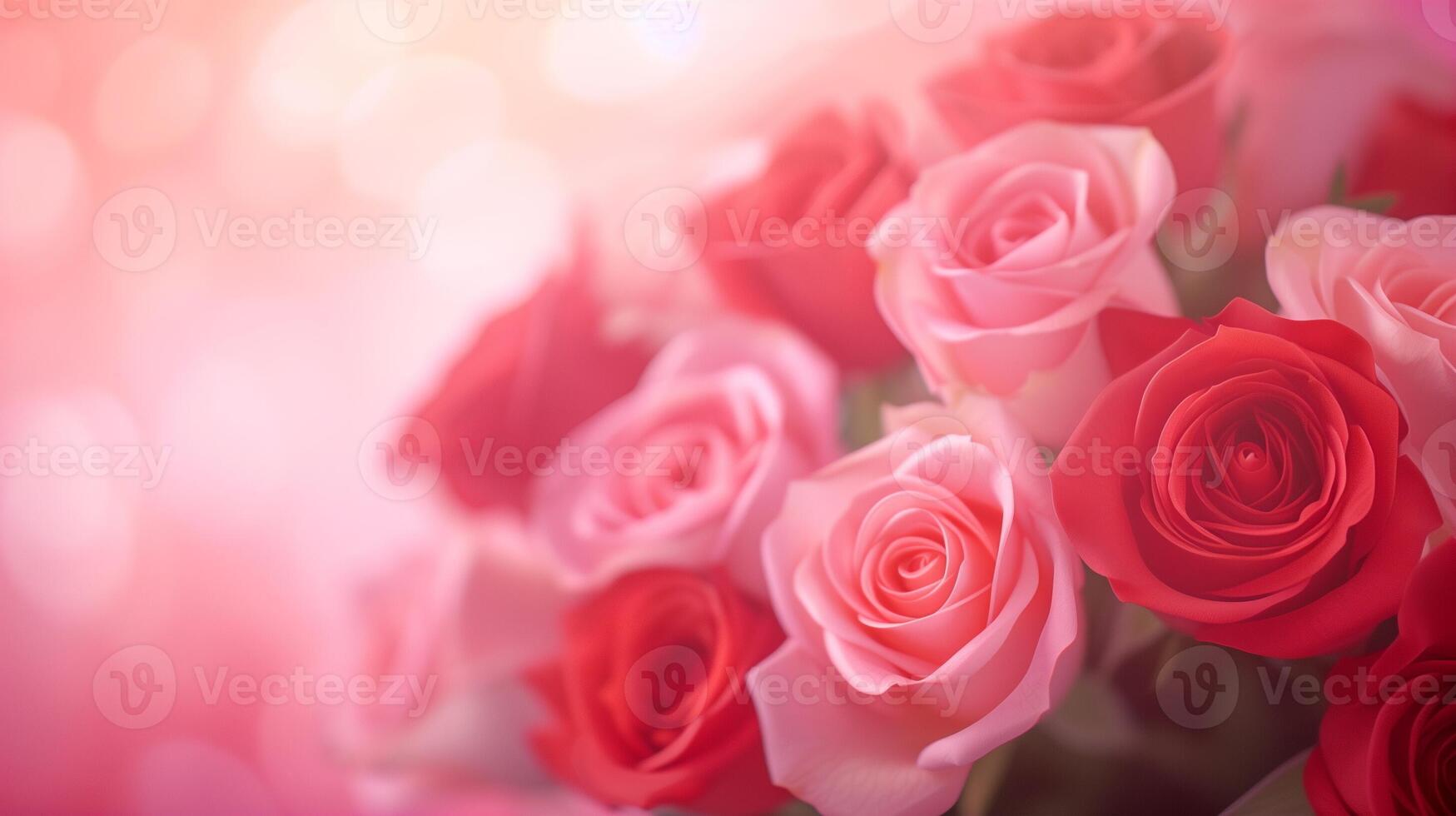 Beautiful Red and Pink Roses Bouquet with Soft Bokeh Background Perfect for Valentine's Day Romantic Concept photo