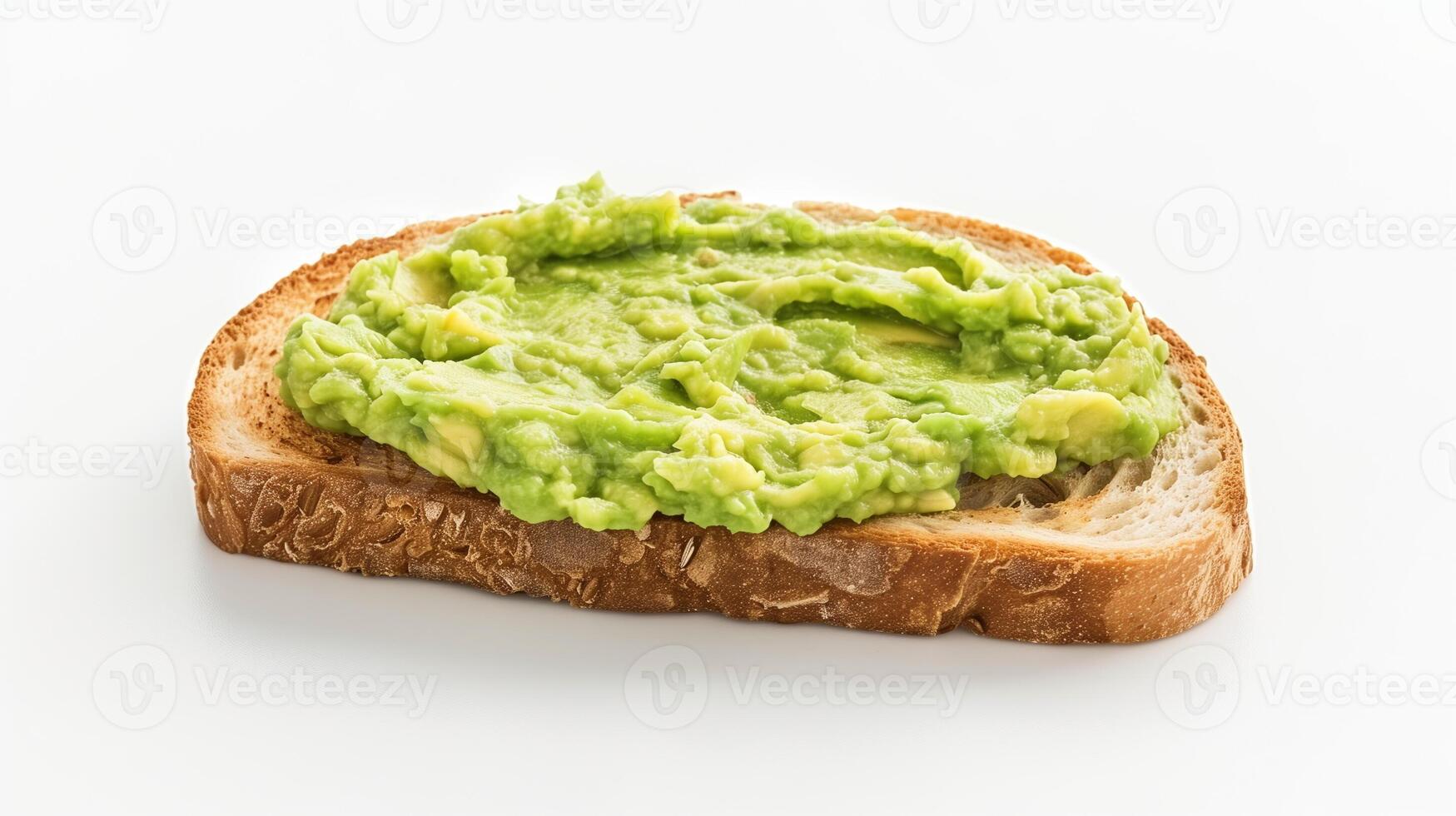 Delicious Slice of Toast with Freshly Mashed Avocado on Clean White Background for Healthy Breakfast Cuisine Trends photo