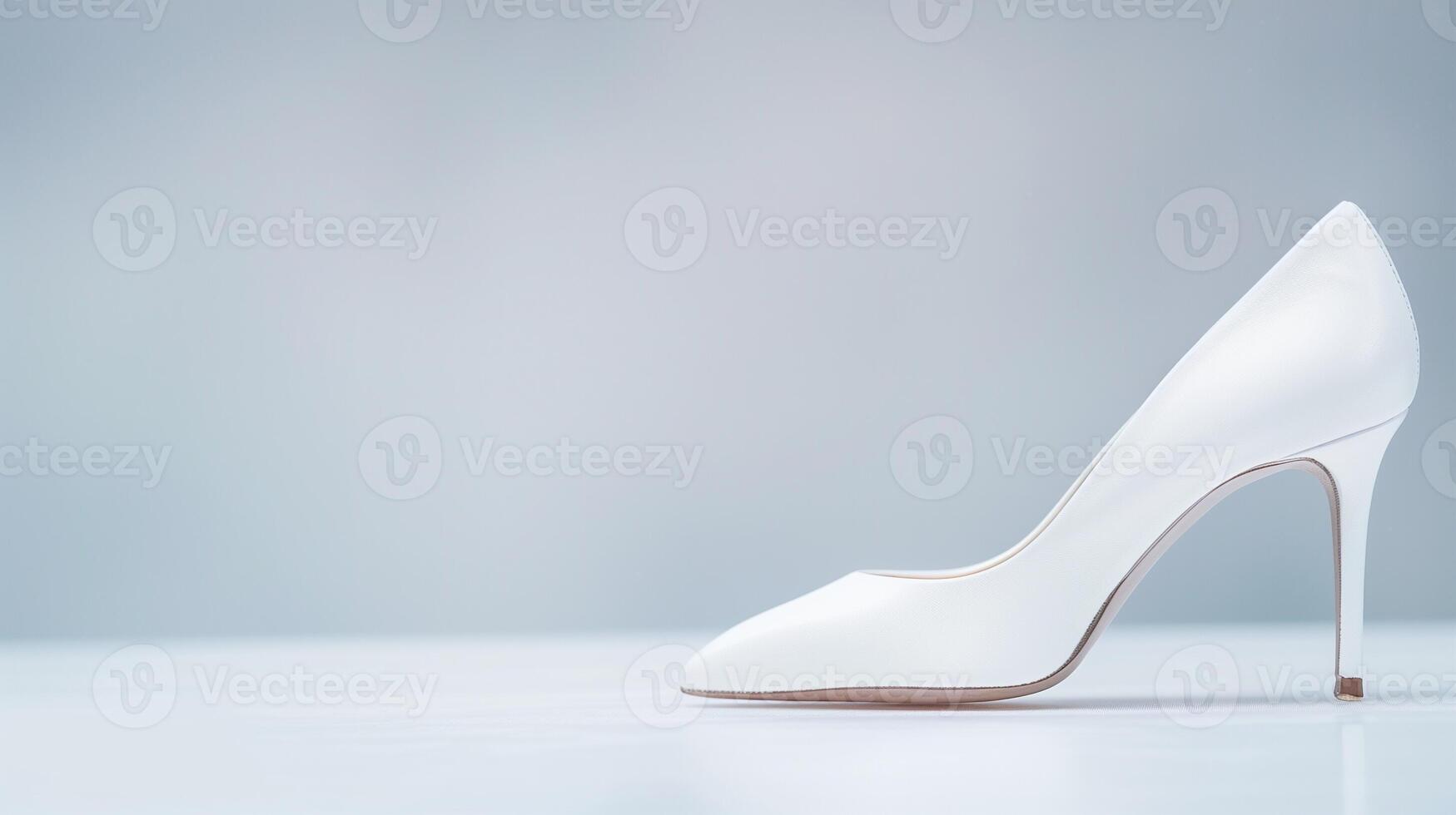 Elegant White High Heeled Shoes on Clean Light Background, Fashion Footwear Close-Up, Minimalist Style, Sleek Design, Bridal Shoe Option, High Fashion Accessory, Contemporary Women's Designer Shoes photo