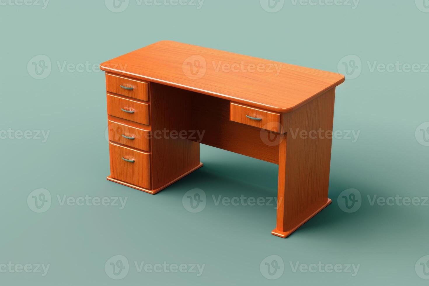 Simple wooden desk with drawers on a plain background photo