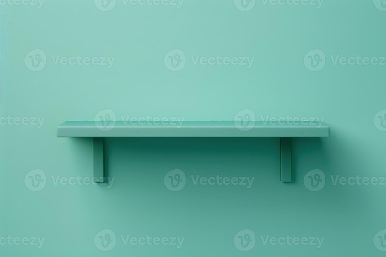Minimalist mint green shelf mounted on a plain wall photo