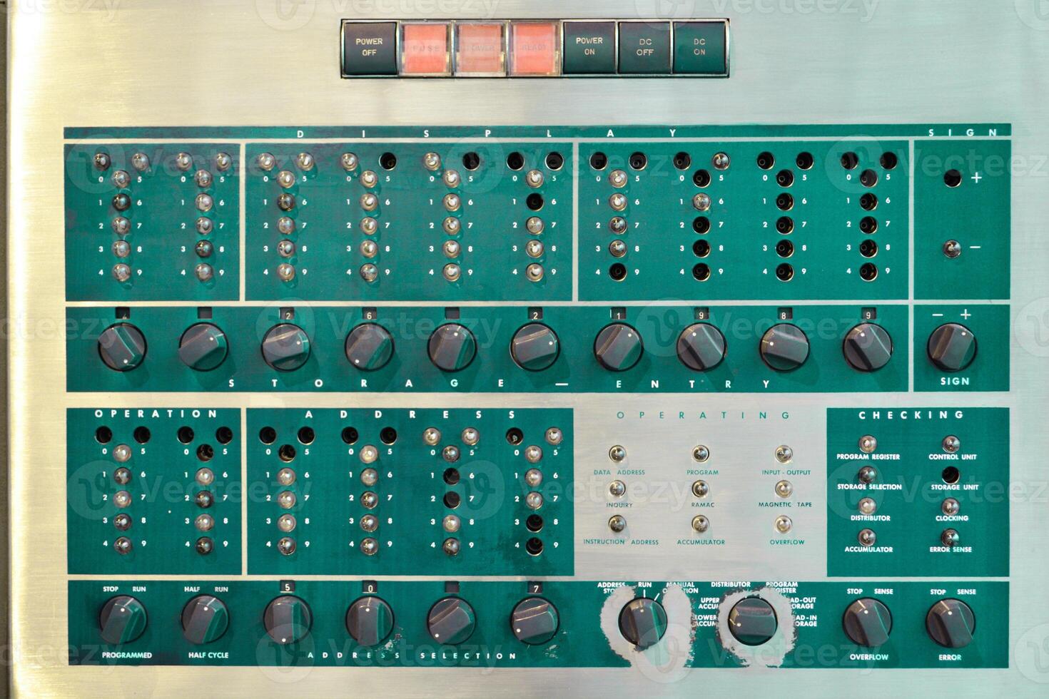 Wires and control buttons on the dashboard. The concept of a high-tech device and modern means of communication and data protection. photo