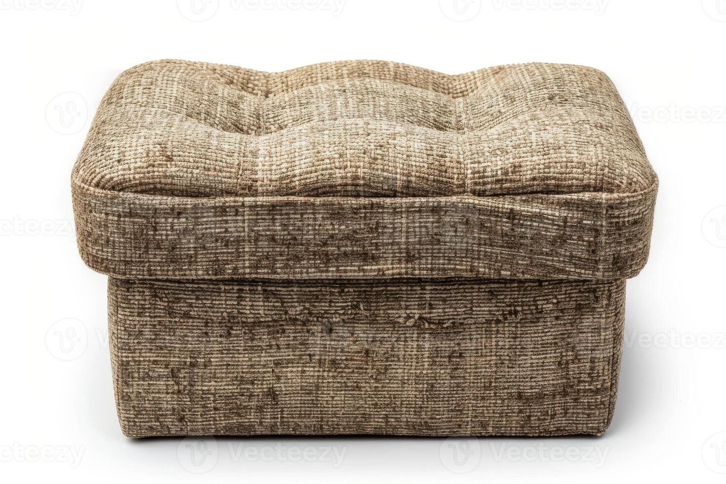 Brown upholstered storage ottoman with tufted top for living room or bedroom decor photo