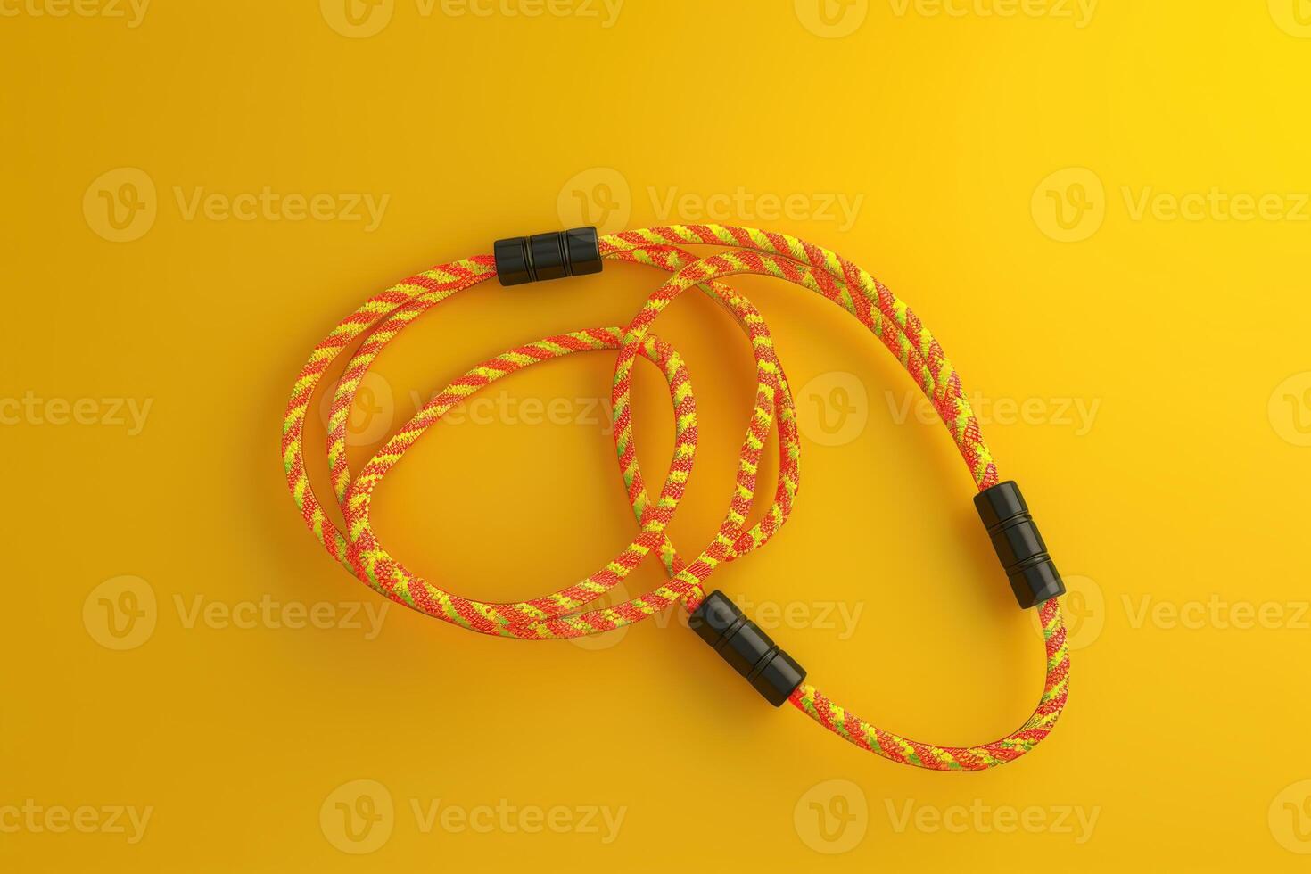 Colorful yellow and orange jump rope on a bright background photo
