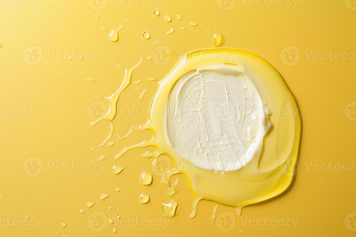 Creamy texture and vibrant yellow backdrop showcase a spreadable product on a flat surface photo