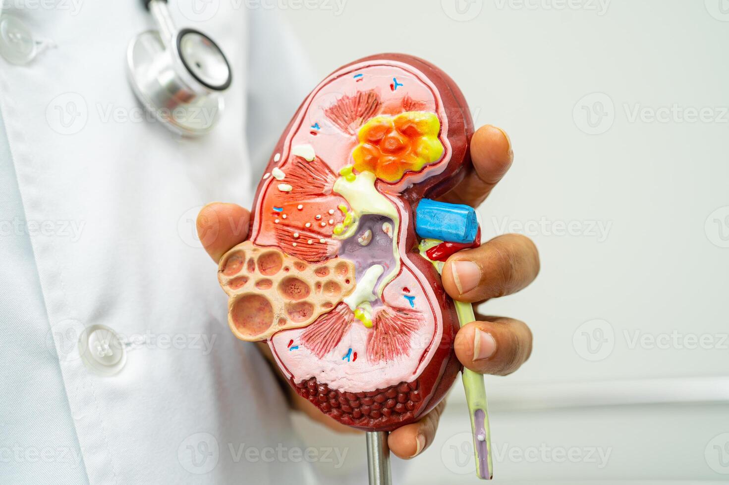 Cardiovascular disease CVD, Asian doctor holding human anatomy model for learn and treat heart disease. photo