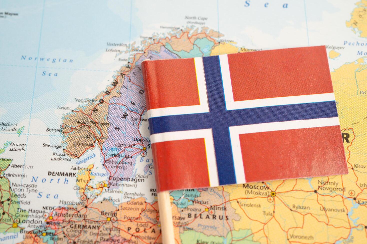 Bangkok, Thailand May 7, 2024, Norway flag on world map. photo