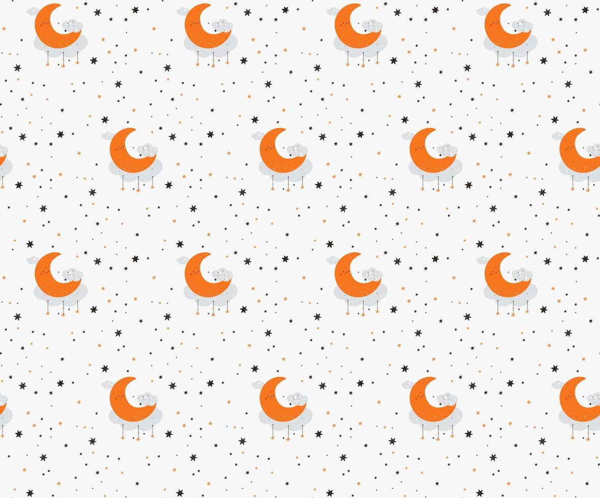 Set of sweet pink seamless pattern Sleeping cloud moon stars background collection Baby girl fabric design vector