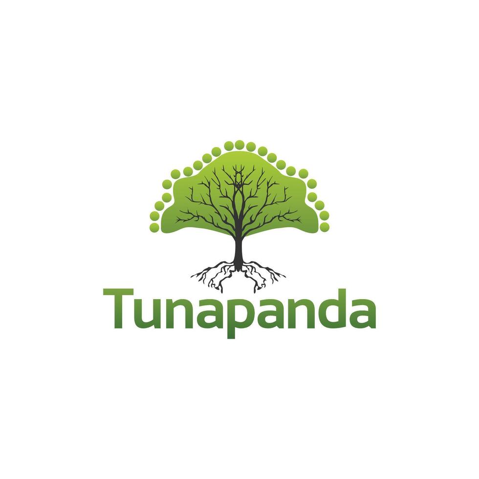 tree trunk and green leaf logo, full color illustration vector