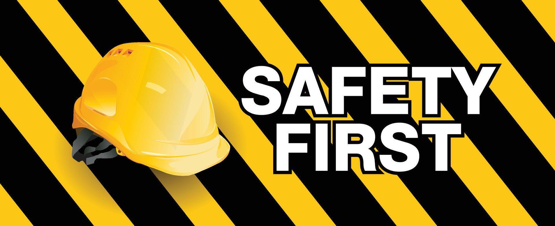 safety first, Engineer helmet on yellow background, safety equipment, construction concept, design vector