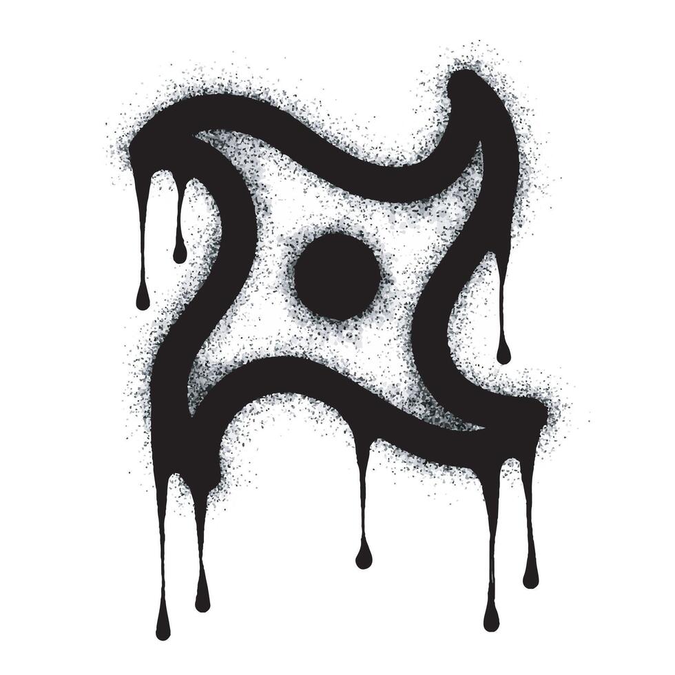 Spray Painted Graffiti Shuriken Sprayed isolated on white background. graffiti ninja weapon symbol with overspray in black on white. vector