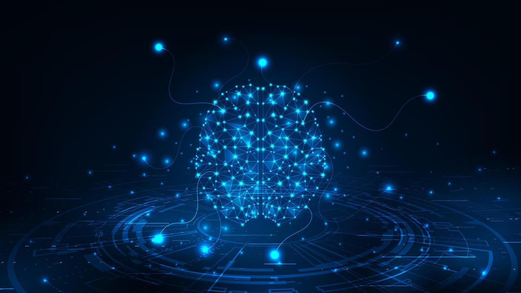 Artificial Intelligence concept. Glowing blue brain circuit. Technology abstract background. vector