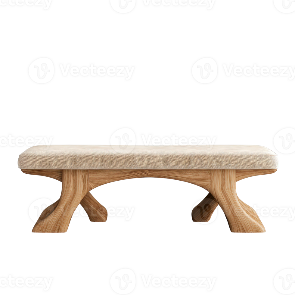 A Modern Wooden Bench with a Cushioned Seat Designed for Comfort and Style png