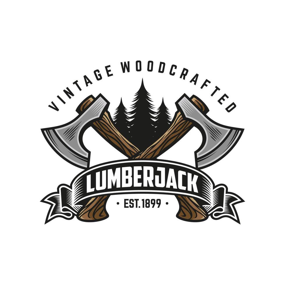 Vintage Lumberjack Logo illustration. Wood Carpentry Logo Template vector