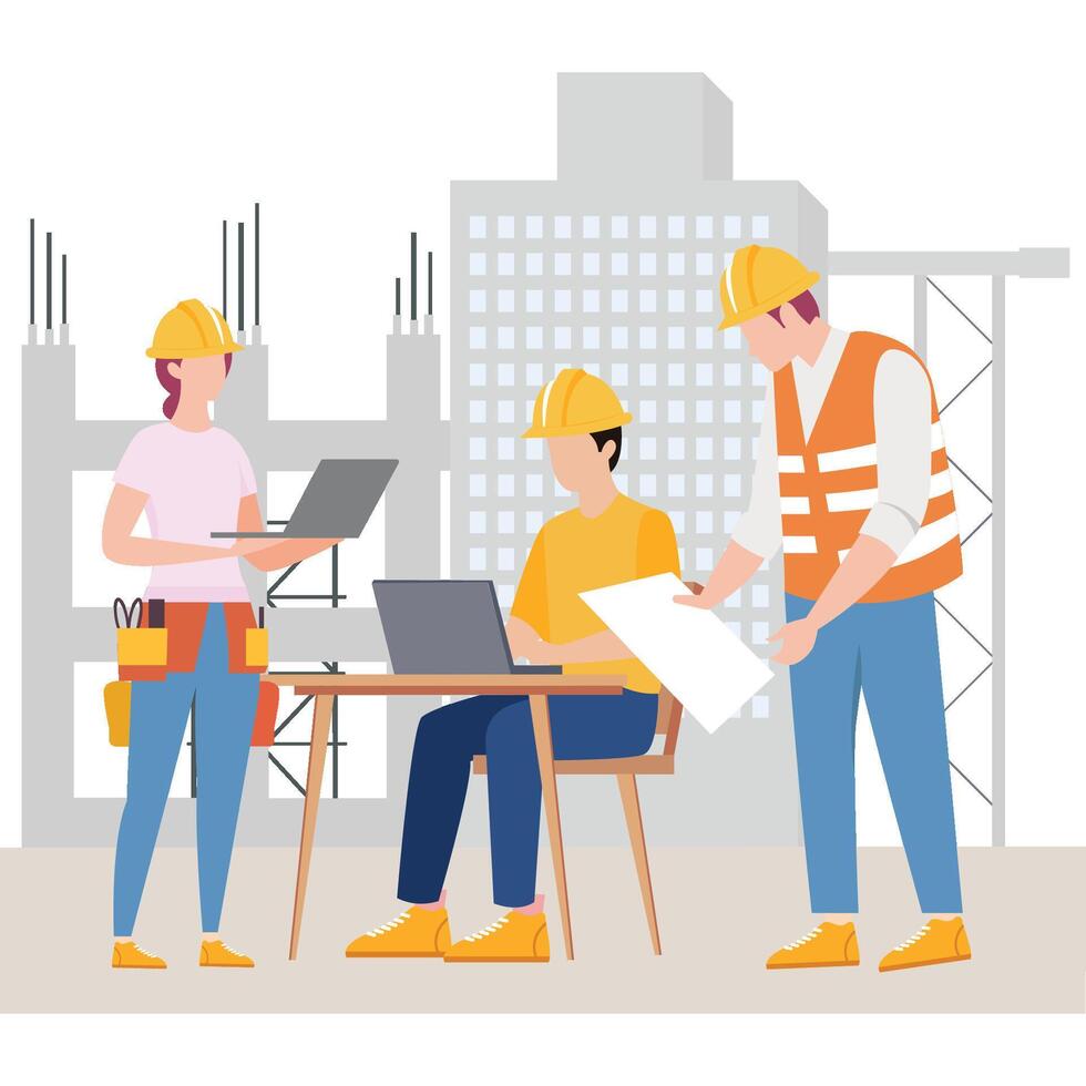 Construction team working on new project Illustration vector
