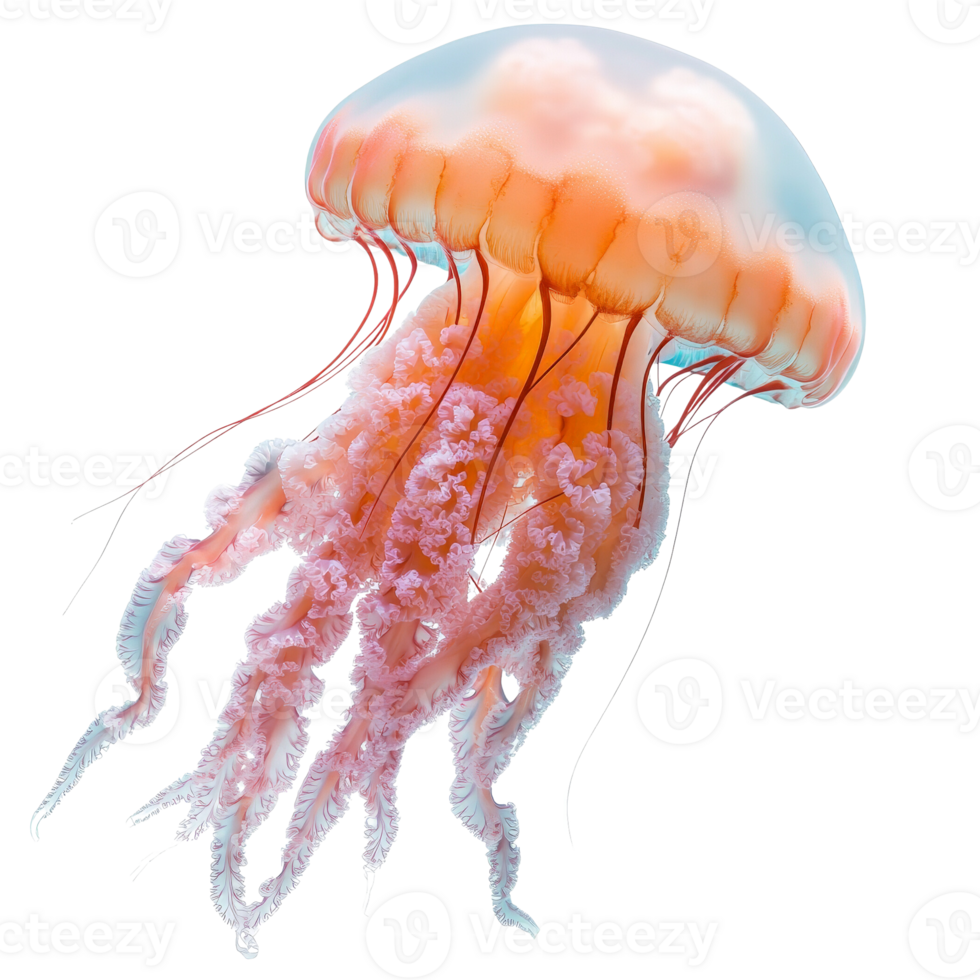 A Vibrant Jellyfish Gliding Gracefully Through the Depths of the Ocean, Displaying Its Striking Colors and Elegance png