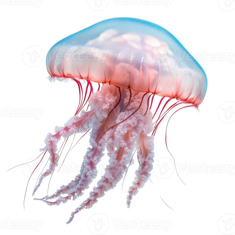 A Mesmerizing Glowing Jellyfish Captivates with Its Ethereal Beauty, Gracefully Drifting Through an Enigmatic Depth. png