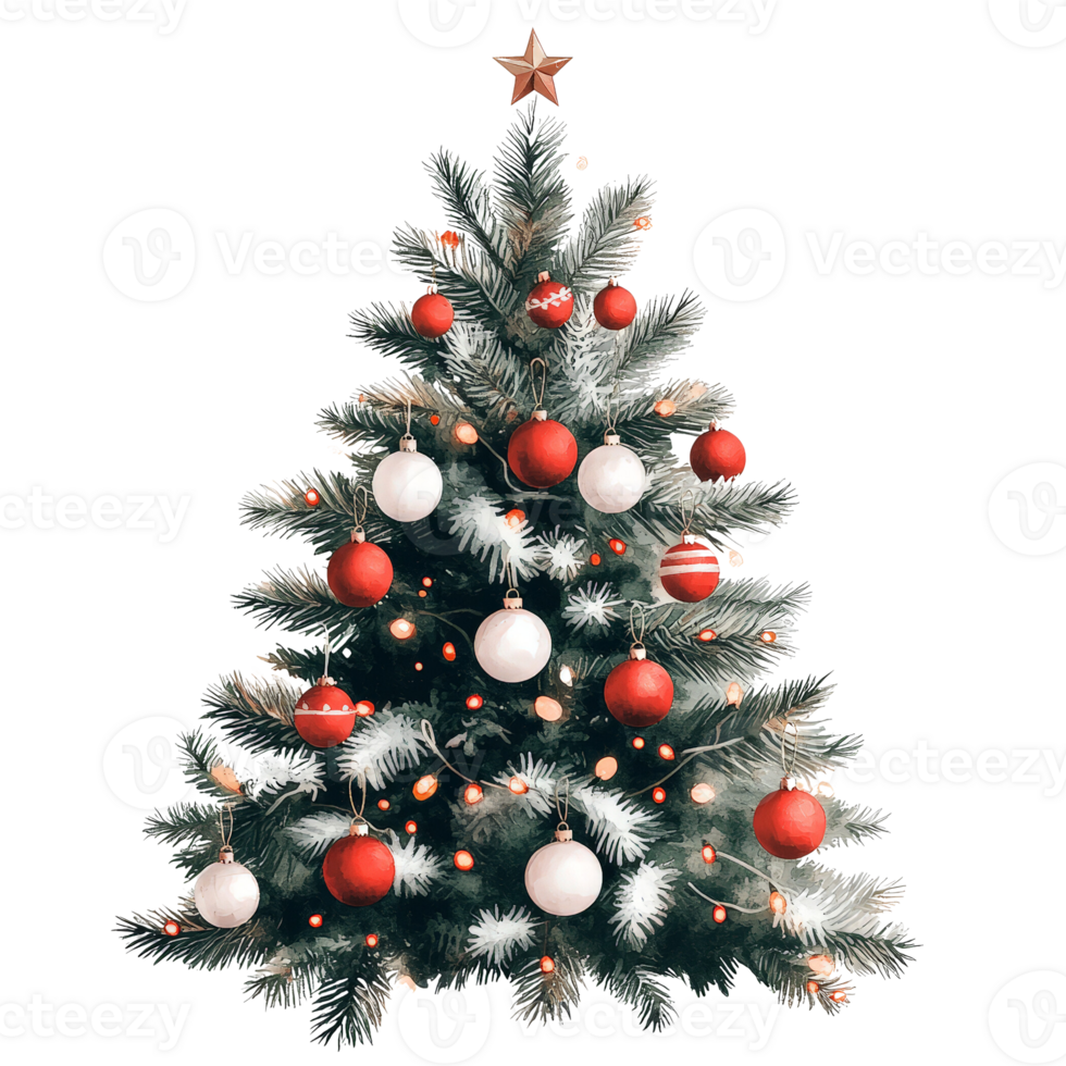 A Beautifully Decorated Christmas Tree Adorned with Red and White Ornaments Under a Starry Top for the Holidays png