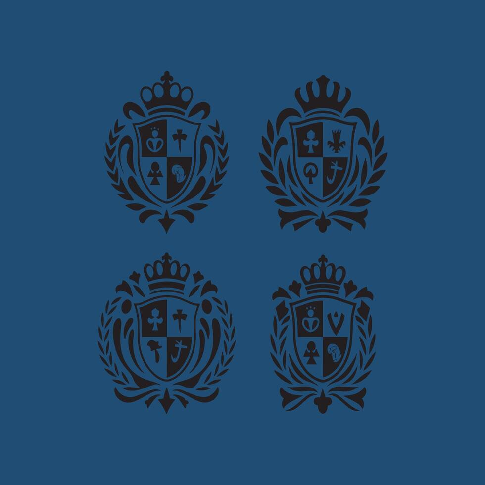 Royal Heraldic Crests with Laurel Wreaths vector