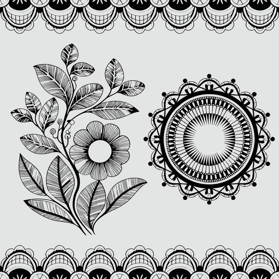 a black and white flowers ornaments vector