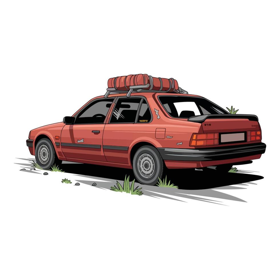 Red Sedan with Roof Rack illustration vector
