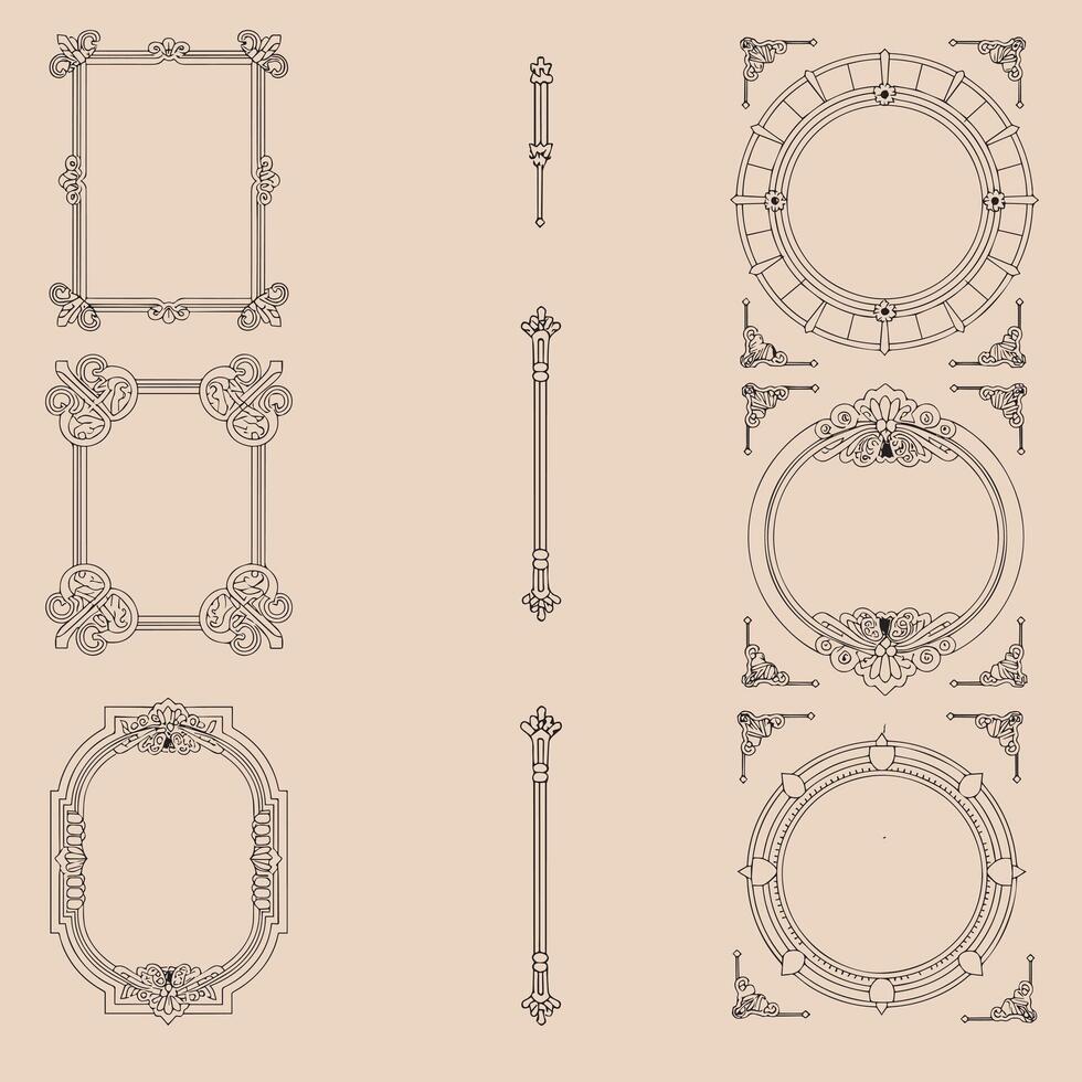 Intricate Floral Motifs and Frame Designs vector
