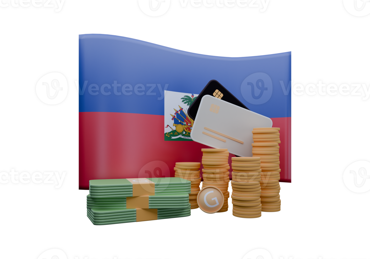 3D render illustration of Haiti flag and currency called Gourde png