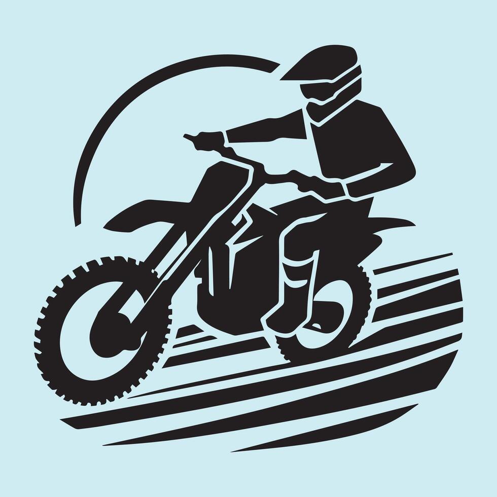 Dynamic Dirt Bike Rider Silhouette with Scarf in Action on Off-Road Track in Minimalist Style Illustration vector
