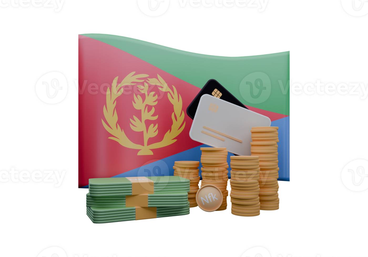 3D render illustration of Eritrea flag and currency called Nakfa png