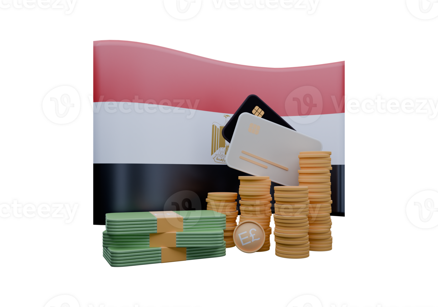 3D render illustration of Egypt flag and currency called Egyptian Pound png