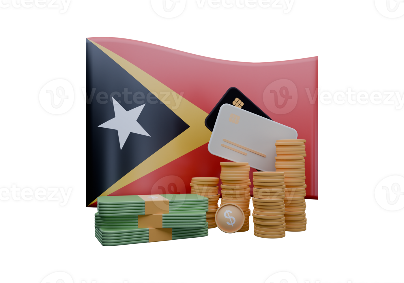3D render illustration of East Timor flag and currency called Dollar png