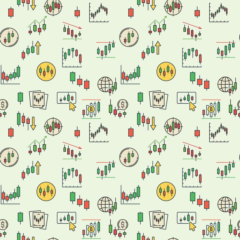 Crypto currency Trading and Investing colored seamless pattern vector