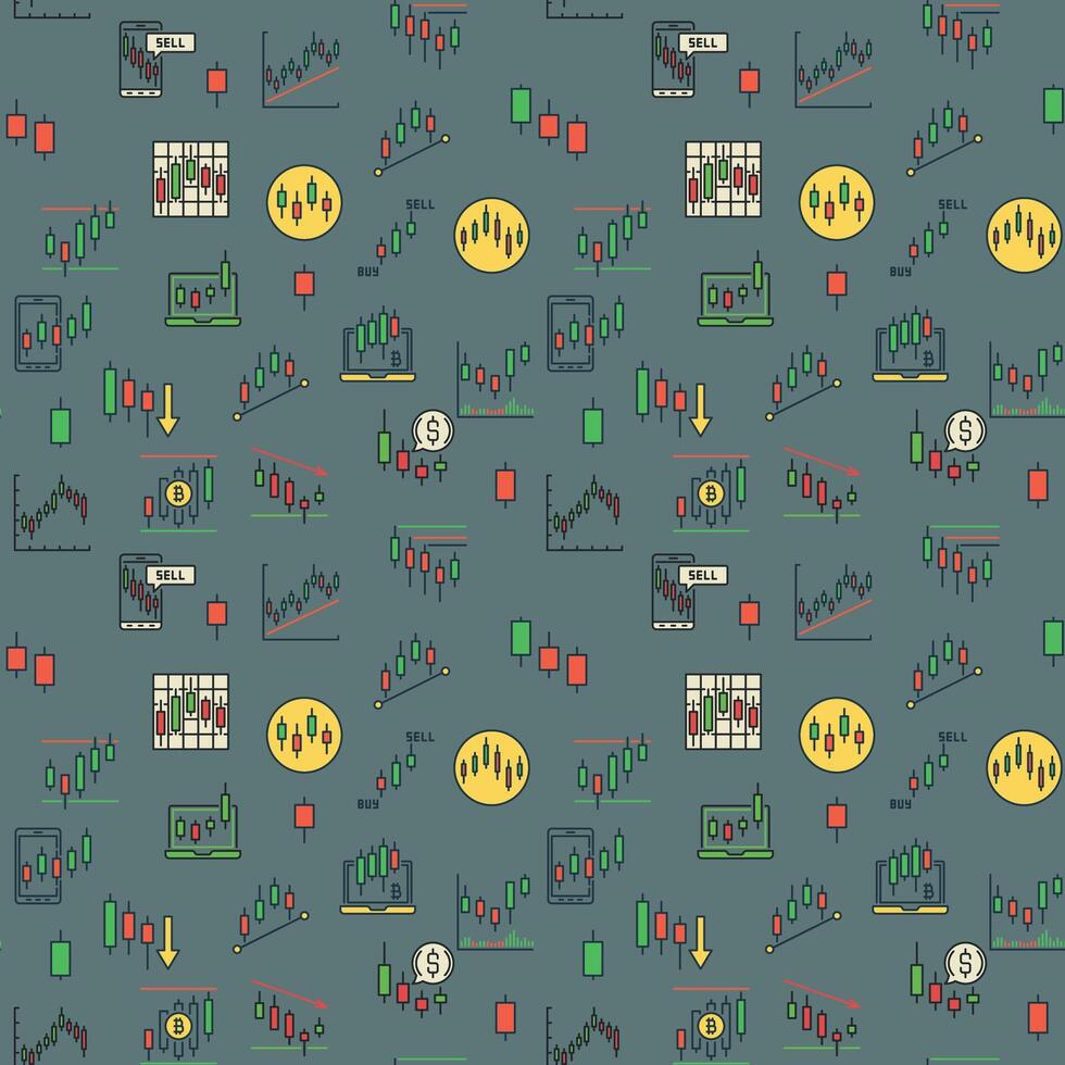 Crypto Trading with Bullish and Bearish Candlestick Charts signs creative seamless pattern vector