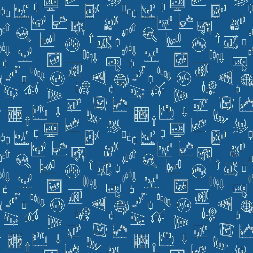 Candlestick Charts Bitcoin Trading seamless pattern in thin line style vector