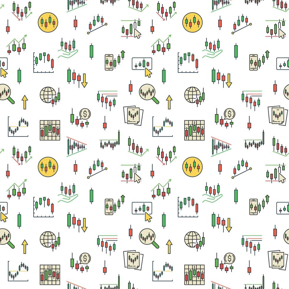 Candlestick Charts Bitcoin Trading colored seamless pattern vector